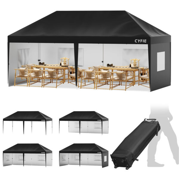 CYFIE ワンタッチタープテント 3m×6m サイドシート6枚付 キャスター 