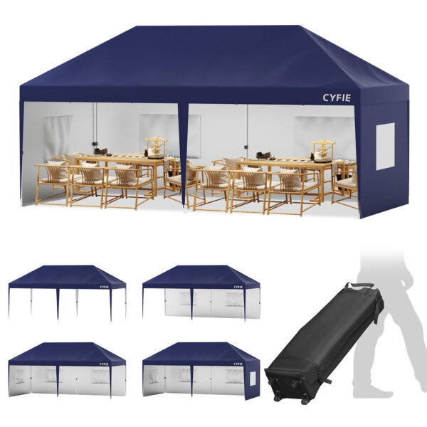 CYFIE ワンタッチタープテント 3m×6m サイドシート6枚付 キャスター 