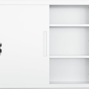 DEWEL スチール書庫 幅900×奥行400×高さ750mm 引き戸 鍵付き A4対応 可動棚 ホワイト（L023）