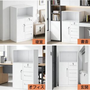 dewel スチール書庫 幅600×奥行400×高さ1090mm 鍵付き 3段引き出し オフィス収納