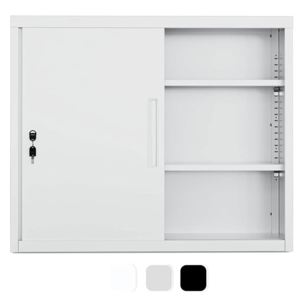 cyfie スチール書庫 幅900×奥行400×高さ750mm 引き戸 鍵付き a4対応 可動棚 ホワイト（l023）