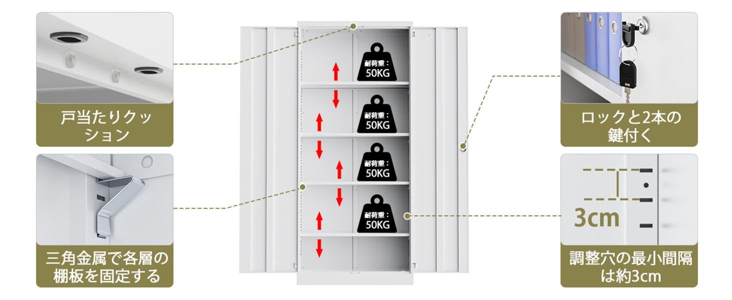 CYFIE スチール書庫 鍵付き 両開き 5段 A4対応 可動棚 幅80×奥行40×高さ182cm dewel スチール書庫 鍵付き 両開き 5段 a4対応 可動棚 幅80×奥行40×高さ182cm
