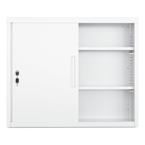 cyfie スチール書庫 幅900×奥行400×高さ750mm 引き戸 鍵付き a4対応 可動棚 ホワイト（l023）