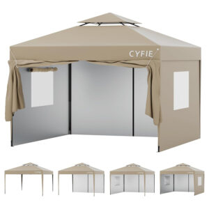 cyfie ワンタッチタープテント 3m×3m サイドシート4枚付 ベンチレーター付 高さ3段階調節