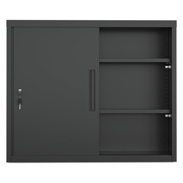 cyfie スチール書庫 幅900×奥行400×高さ750mm 引き戸 鍵付き a4対応 可動棚 ホワイト（l023）