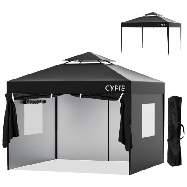 cyfie ワンタッチタープテント 3m×3m サイドシート4枚付 ベンチレーター付 高さ3段階調節