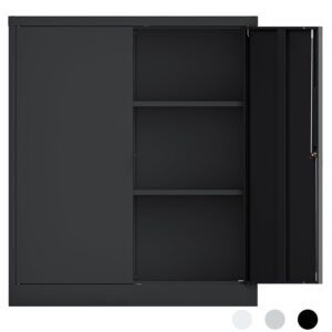 cyfie スチール書庫 両開き 鍵付き 3段 a4対応 可動棚 幅90×奥行40×高さ105cm