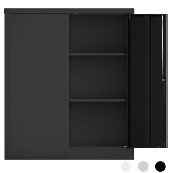 cyfie スチール書庫 両開き 鍵付き 3段 a4対応 可動棚 幅90×奥行40×高さ105cm