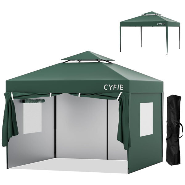 cyfie ワンタッチタープテント 3m×3m サイドシート4枚付 ベンチレーター付 高さ3段階調節