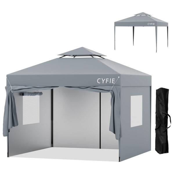 cyfie ワンタッチタープテント 3m×3m サイドシート4枚付 ベンチレーター付 高さ3段階調節