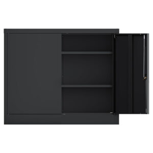 cyfie スチール書庫 両開き 鍵付き 3段 a4対応 可動棚 幅90×奥行40×高さ75cm