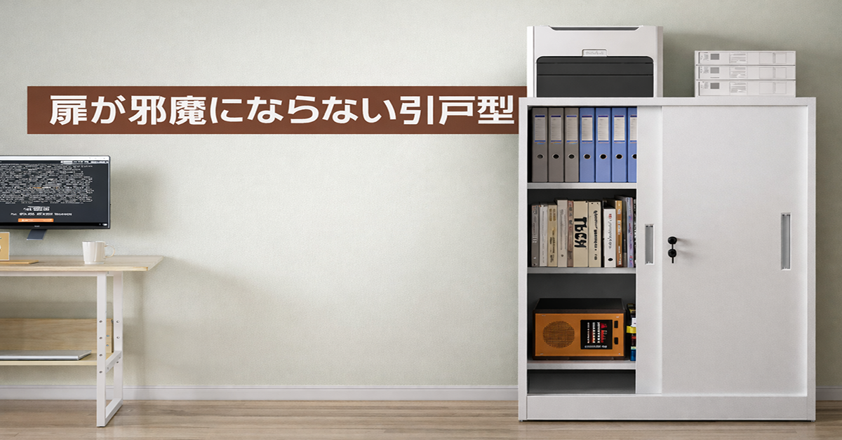 鍵付き スチール引き戸キャビネット｜省スペース収納 90×40×105