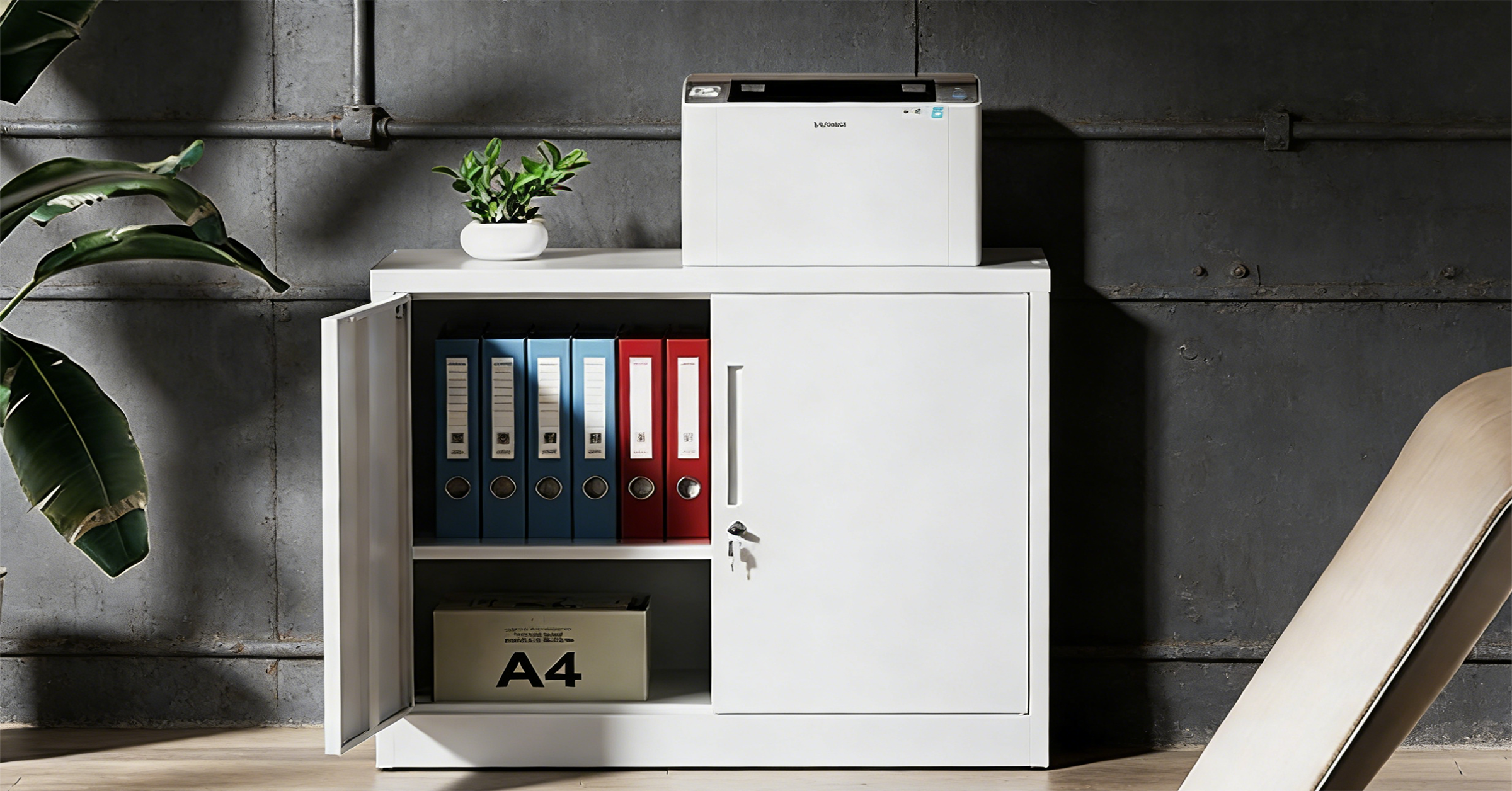 鍵付き スチール 両開き キャビネット 90x40x75｜CYFIE