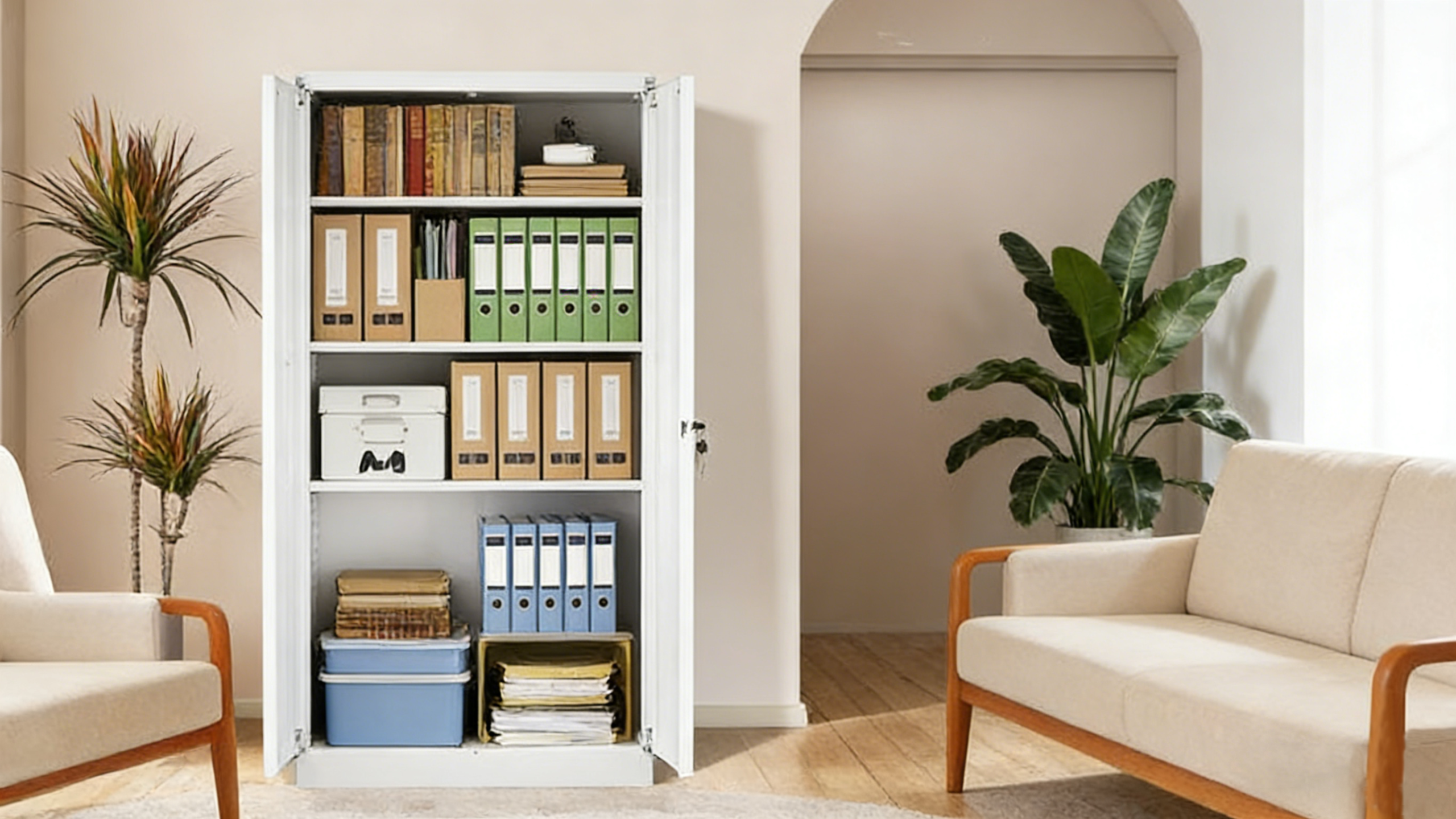 施錠付き スチールキャビネット 両開き 80×40×182｜CYFIE 業務用収納