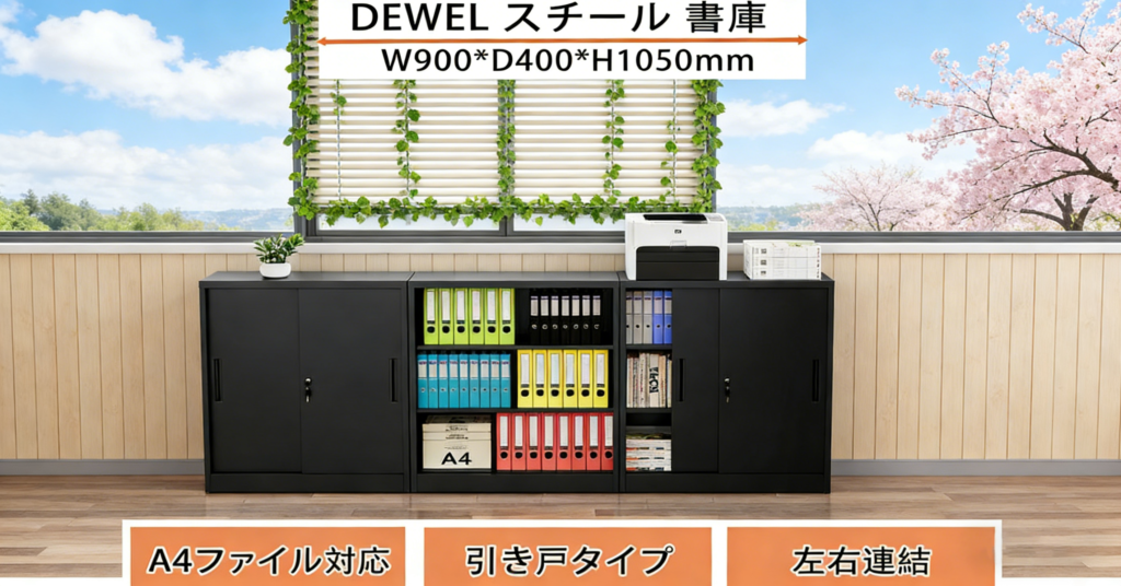 鍵付きスチール引き違いキャビネット 90×40×105｜省スペース収納家具