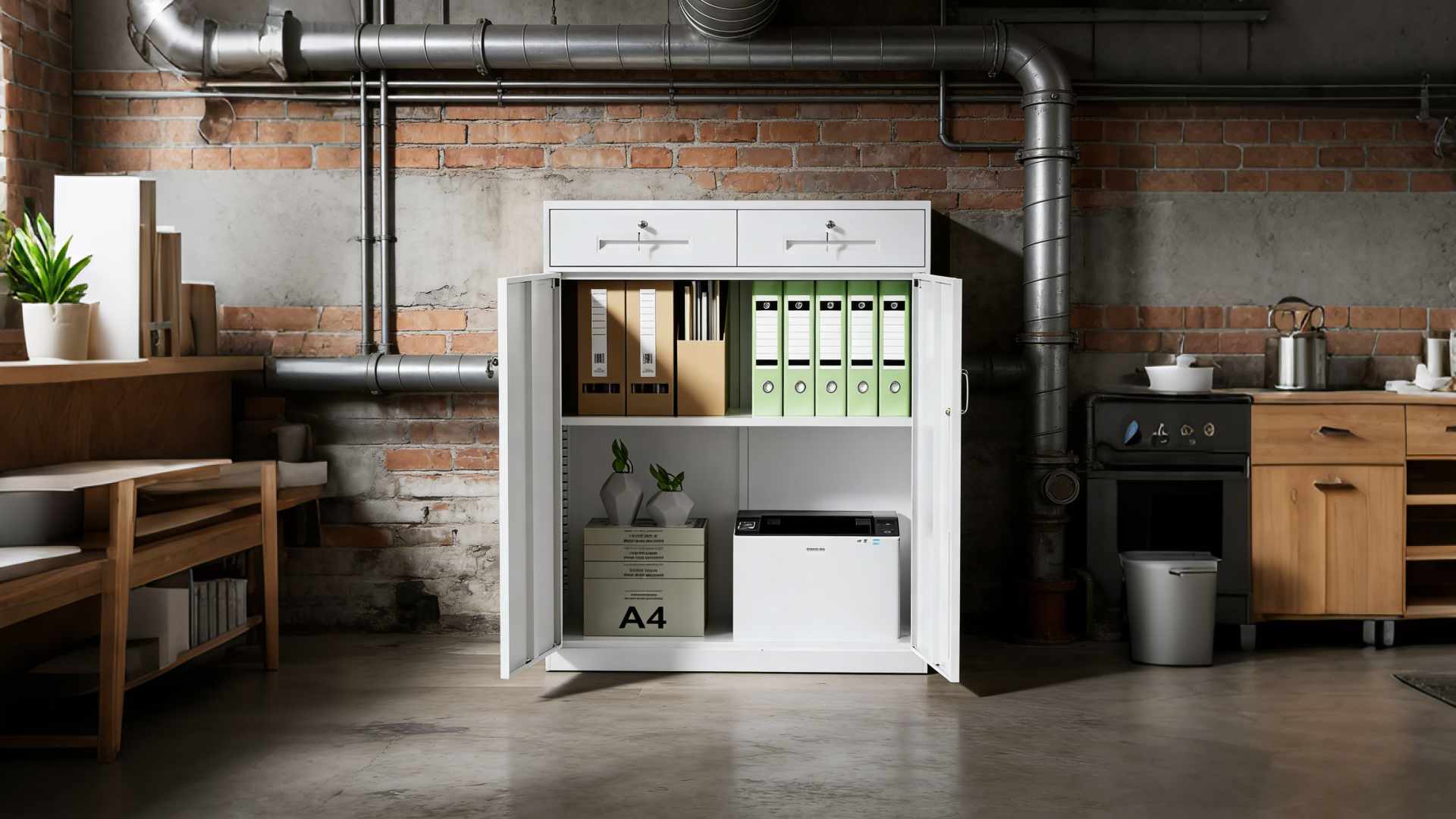 鍵付きスチールキャビネット 90x40x109 CYFIE オフィス収納