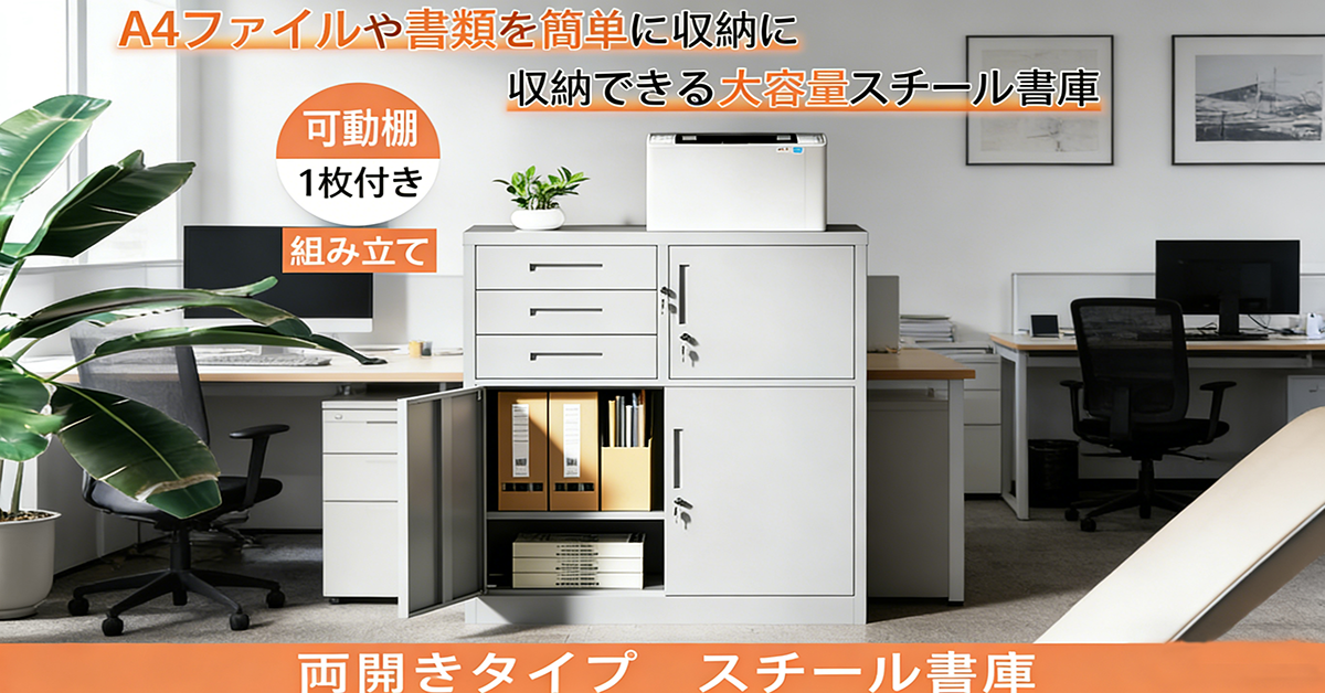 引き出し付きスチール両開きキャビネット 900×400×1090｜大容量業務用収納