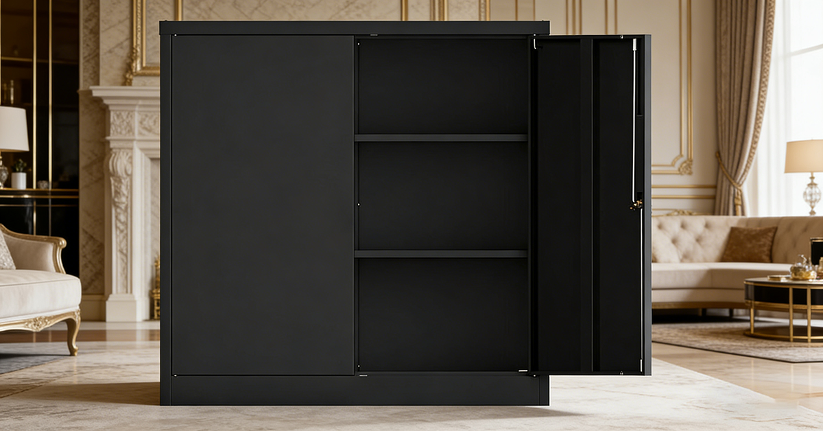 鍵付きスチール両開きキャビネット 90×40×105｜CYFIE オフィス収納家具