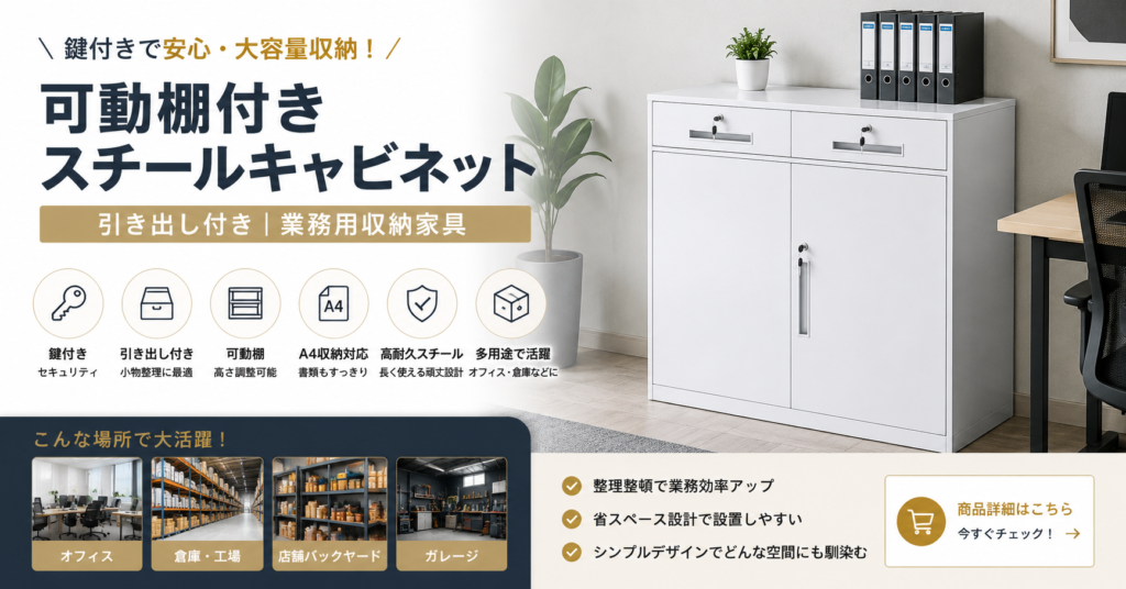 可動棚付きスチールキャビネット｜鍵付き収納家具