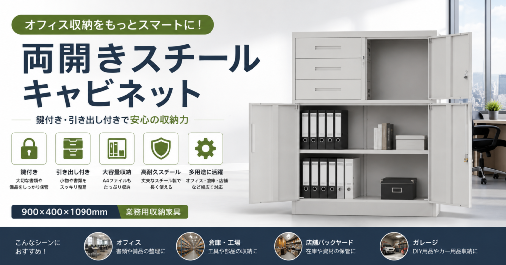 両開きスチールキャビネット｜鍵付き収納家具