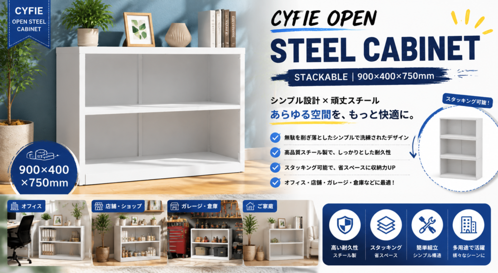 オープンスチールキャビネット｜スタッカブル収納で省スペース