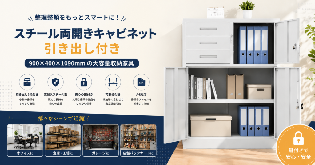 引き出し付きスチールキャビネット｜900×400×1090 大容量収納
